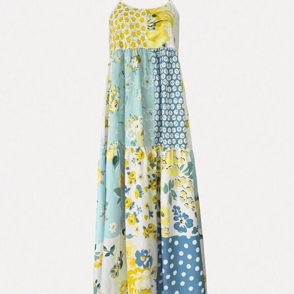 Yellow Boho Women's Floral Print Spaghetti Strap Dress - Picture 2 of 5